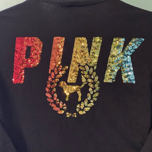 VS PINK Sequin Bling Rainbow Spellout Long Sleeve - Picture 4 of 8